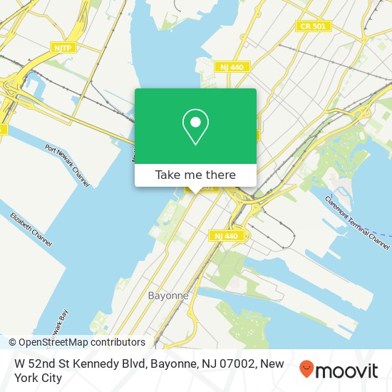 Mapa de W 52nd St Kennedy Blvd, Bayonne, NJ 07002