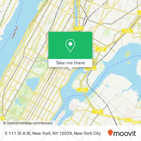 Mapa de E 111 St A St, New York, NY 10029