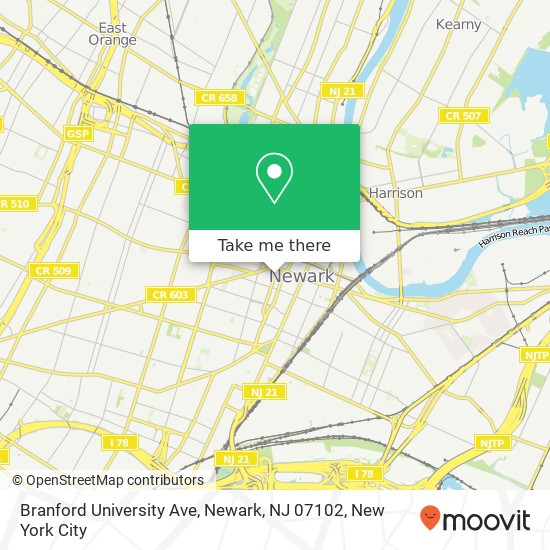 Branford University Ave, Newark, NJ 07102 map