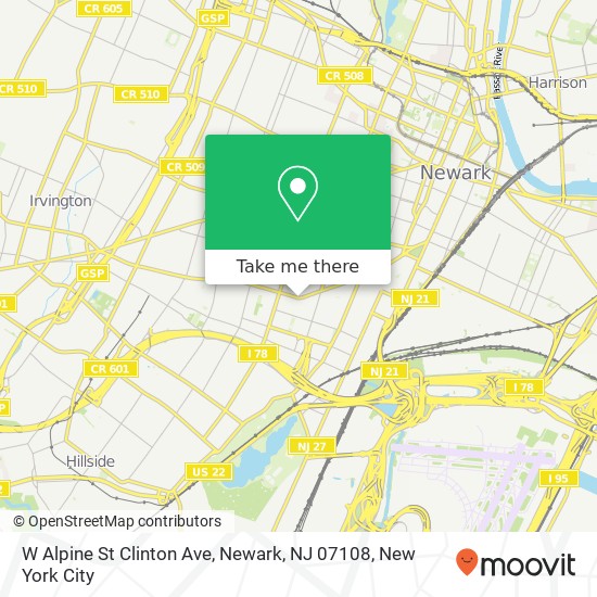 Mapa de W Alpine St Clinton Ave, Newark, NJ 07108