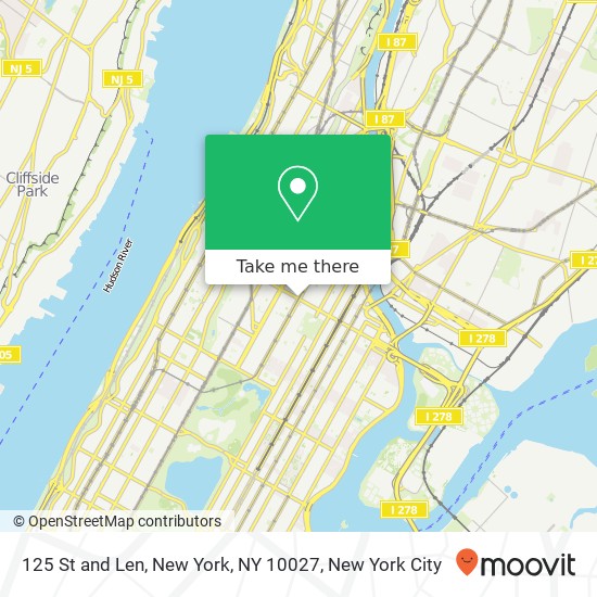125 St and Len, New York, NY 10027 map