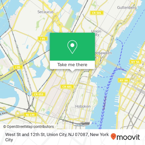 Mapa de West St and 12th St, Union City, NJ 07087