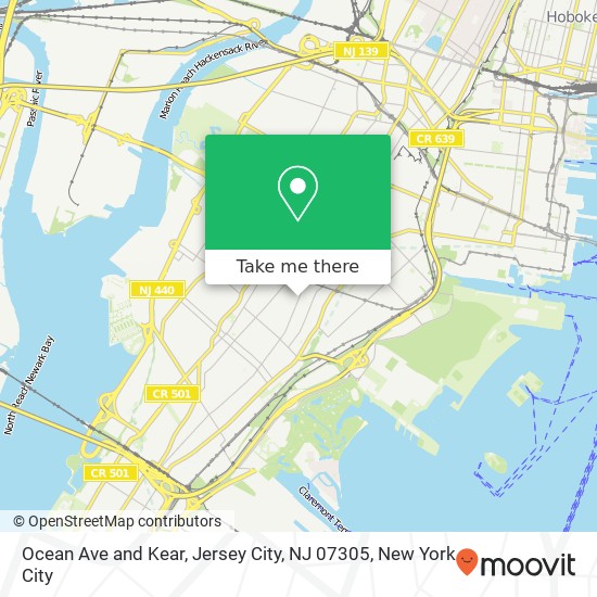 Mapa de Ocean Ave and Kear, Jersey City, NJ 07305