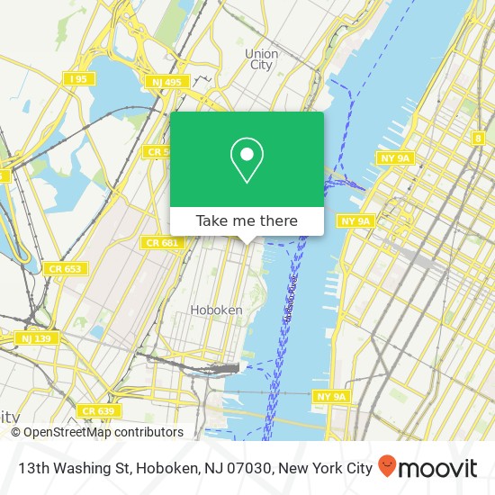 Mapa de 13th Washing St, Hoboken, NJ 07030