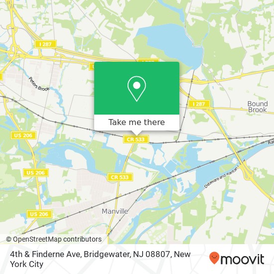 Mapa de 4th & Finderne Ave, Bridgewater, NJ 08807