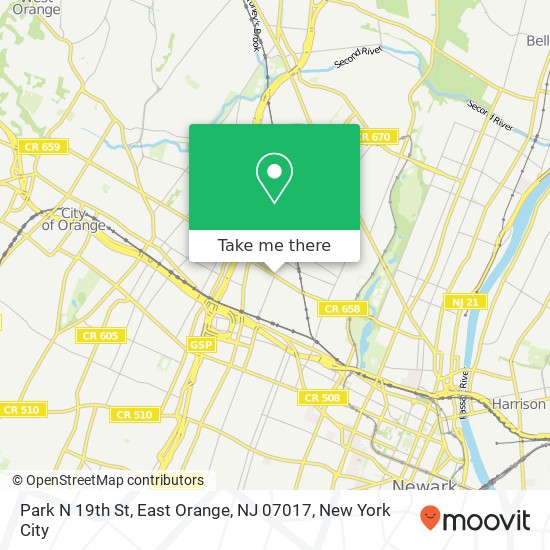 Mapa de Park N 19th St, East Orange, NJ 07017