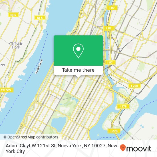 Mapa de Adam Clayt W 121st St, Nueva York, NY 10027