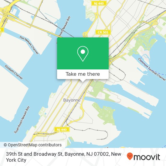 Mapa de 39th St and Broadway St, Bayonne, NJ 07002