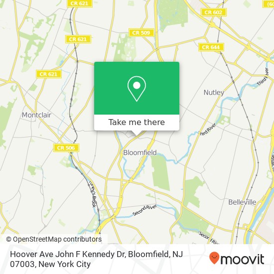Mapa de Hoover Ave John F Kennedy Dr, Bloomfield, NJ 07003