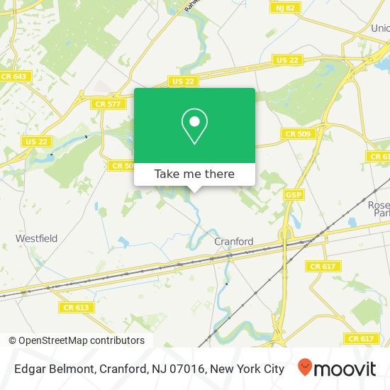 Mapa de Edgar Belmont, Cranford, NJ 07016