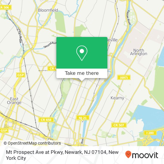 Mapa de Mt Prospect Ave at Pkwy, Newark, NJ 07104