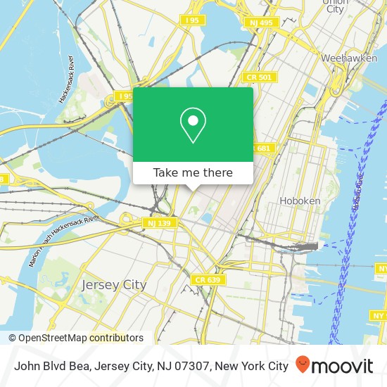 Mapa de John Blvd Bea, Jersey City, NJ 07307