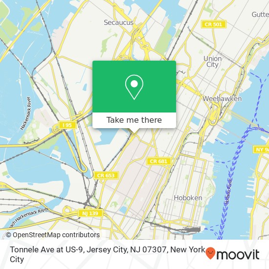 Mapa de Tonnele Ave at US-9, Jersey City, NJ 07307