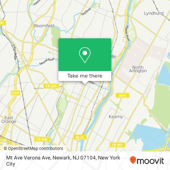 Mapa de Mt Ave Verona Ave, Newark, NJ 07104