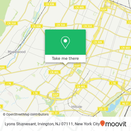 Mapa de Lyons Stuyvesant, Irvington, NJ 07111