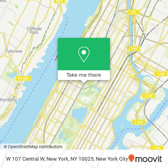 Mapa de W 107 Central W, New York, NY 10025