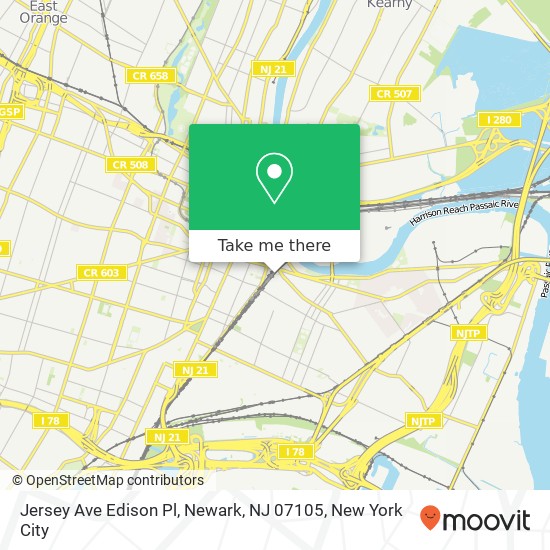 Mapa de Jersey Ave Edison Pl, Newark, NJ 07105