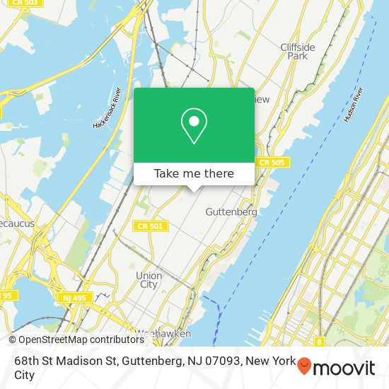 Mapa de 68th St Madison St, Guttenberg, NJ 07093