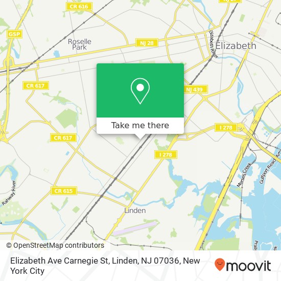 Mapa de Elizabeth Ave Carnegie St, Linden, NJ 07036