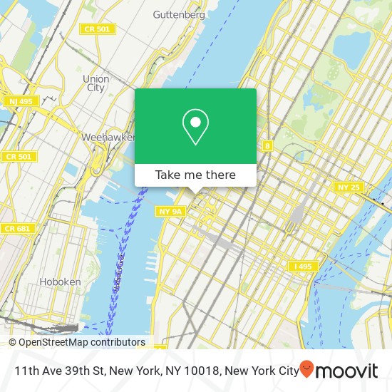 Mapa de 11th Ave 39th St, New York, NY 10018