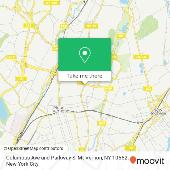 Mapa de Columbus Ave and Parkway S, Mt Vernon, NY 10552
