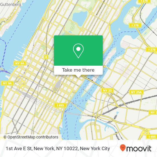 1st Ave E St, New York, NY 10022 map