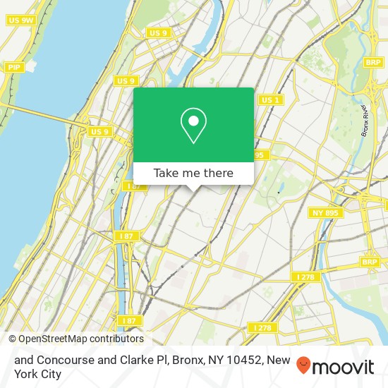 Mapa de and Concourse and Clarke Pl, Bronx, NY 10452