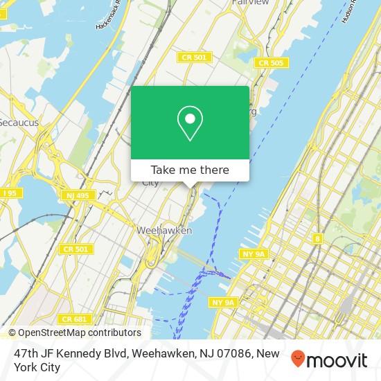 Mapa de 47th JF Kennedy Blvd, Weehawken, NJ 07086