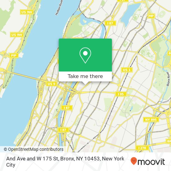 Mapa de And Ave and W 175 St, Bronx, NY 10453