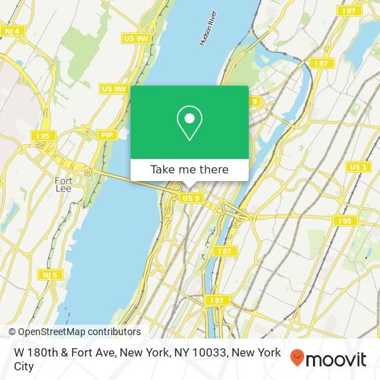 Mapa de W 180th & Fort Ave, New York, NY 10033