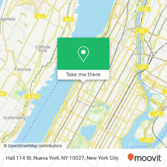 Hall 114 St, Nueva York, NY 10027 map
