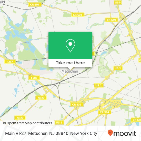 Mapa de Main RT-27, Metuchen, NJ 08840