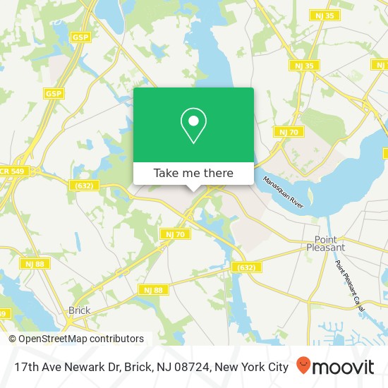 Mapa de 17th Ave Newark Dr, Brick, NJ 08724
