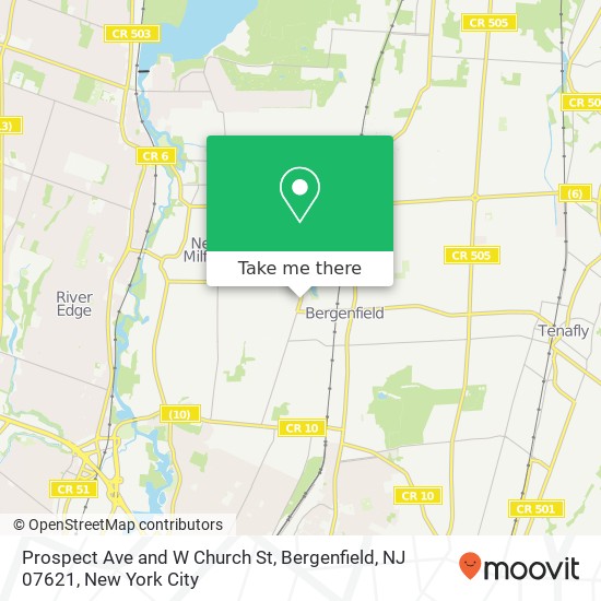 Mapa de Prospect Ave and W Church St, Bergenfield, NJ 07621