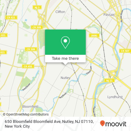 Mapa de 650 Bloomfield Bloomfield Ave, Nutley, NJ 07110