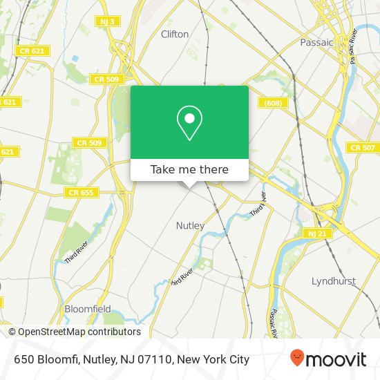 Mapa de 650 Bloomfi, Nutley, NJ 07110