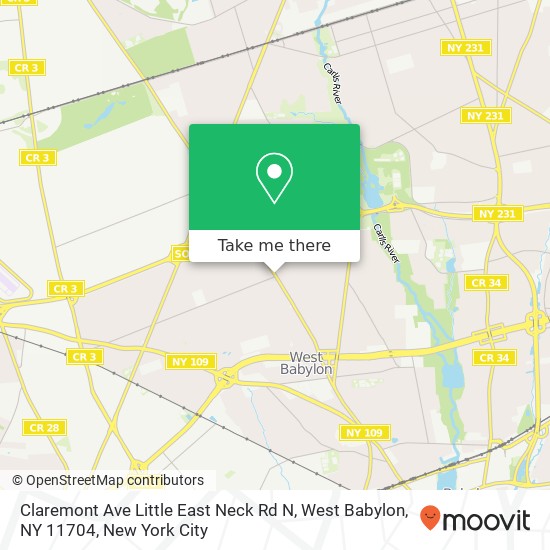 Mapa de Claremont Ave Little East Neck Rd N, West Babylon, NY 11704