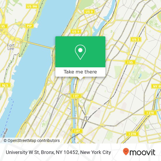 Mapa de University W St, Bronx, NY 10452