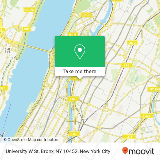 Mapa de University W St, Bronx, NY 10452