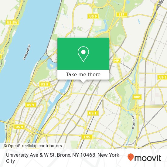 Mapa de University Ave & W St, Bronx, NY 10468