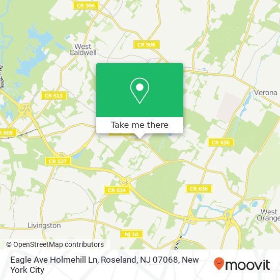 Mapa de Eagle Ave Holmehill Ln, Roseland, NJ 07068