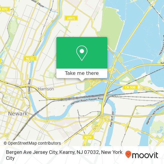 Mapa de Bergen Ave Jersey City, Kearny, NJ 07032