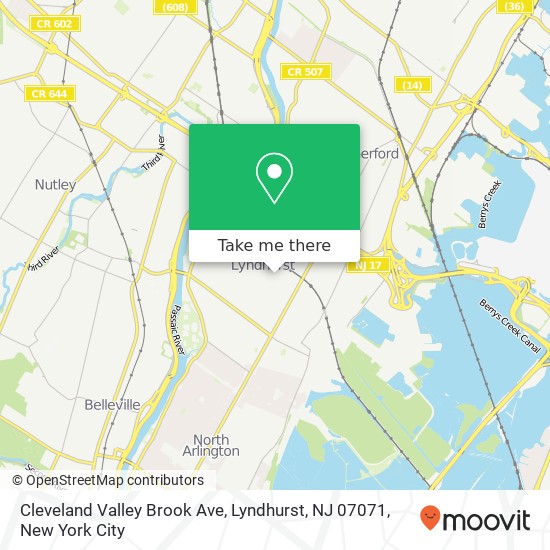 Mapa de Cleveland Valley Brook Ave, Lyndhurst, NJ 07071