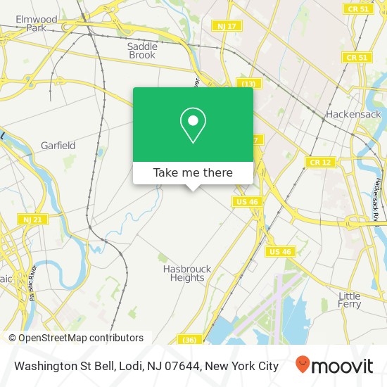 Mapa de Washington St Bell, Lodi, NJ 07644