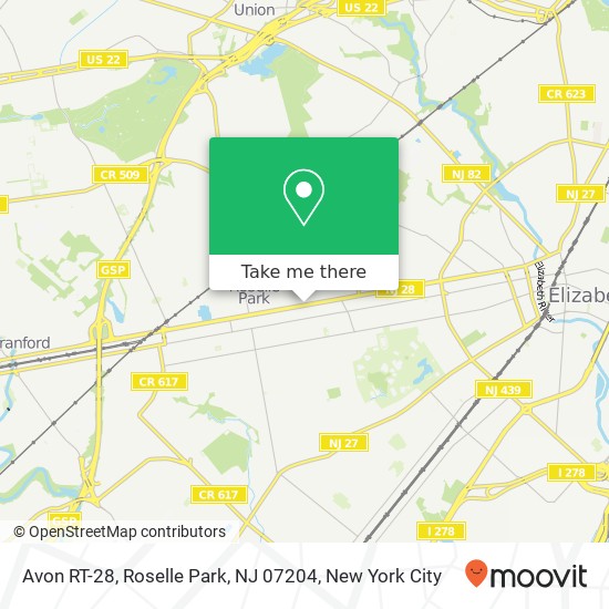 Mapa de Avon RT-28, Roselle Park, NJ 07204