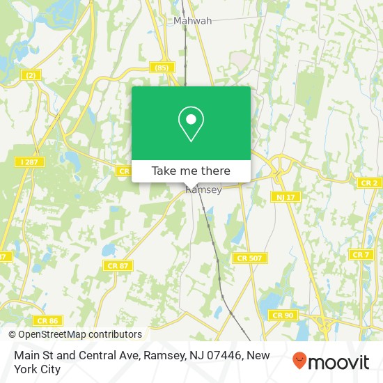 Mapa de Main St and Central Ave, Ramsey, NJ 07446