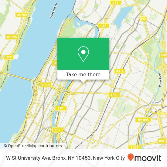 Mapa de W St University Ave, Bronx, NY 10453
