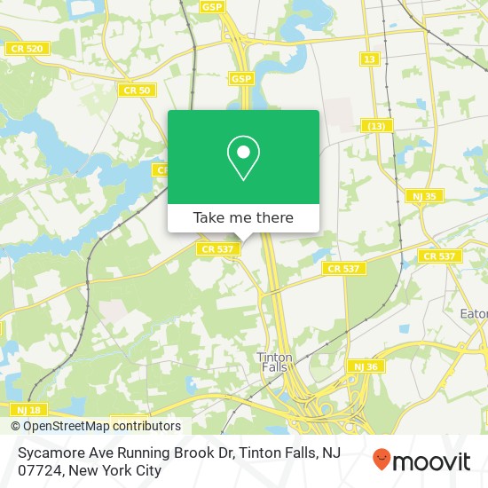 Mapa de Sycamore Ave Running Brook Dr, Tinton Falls, NJ 07724
