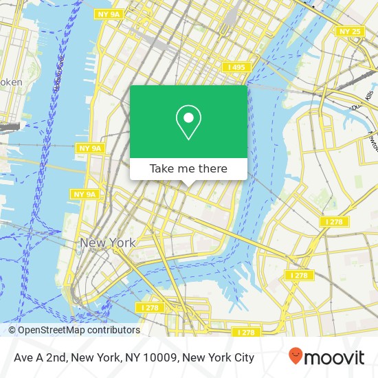 Mapa de Ave A 2nd, New York, NY 10009