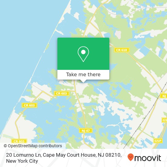 Mapa de 20 Lomurno Ln, Cape May Court House, NJ 08210